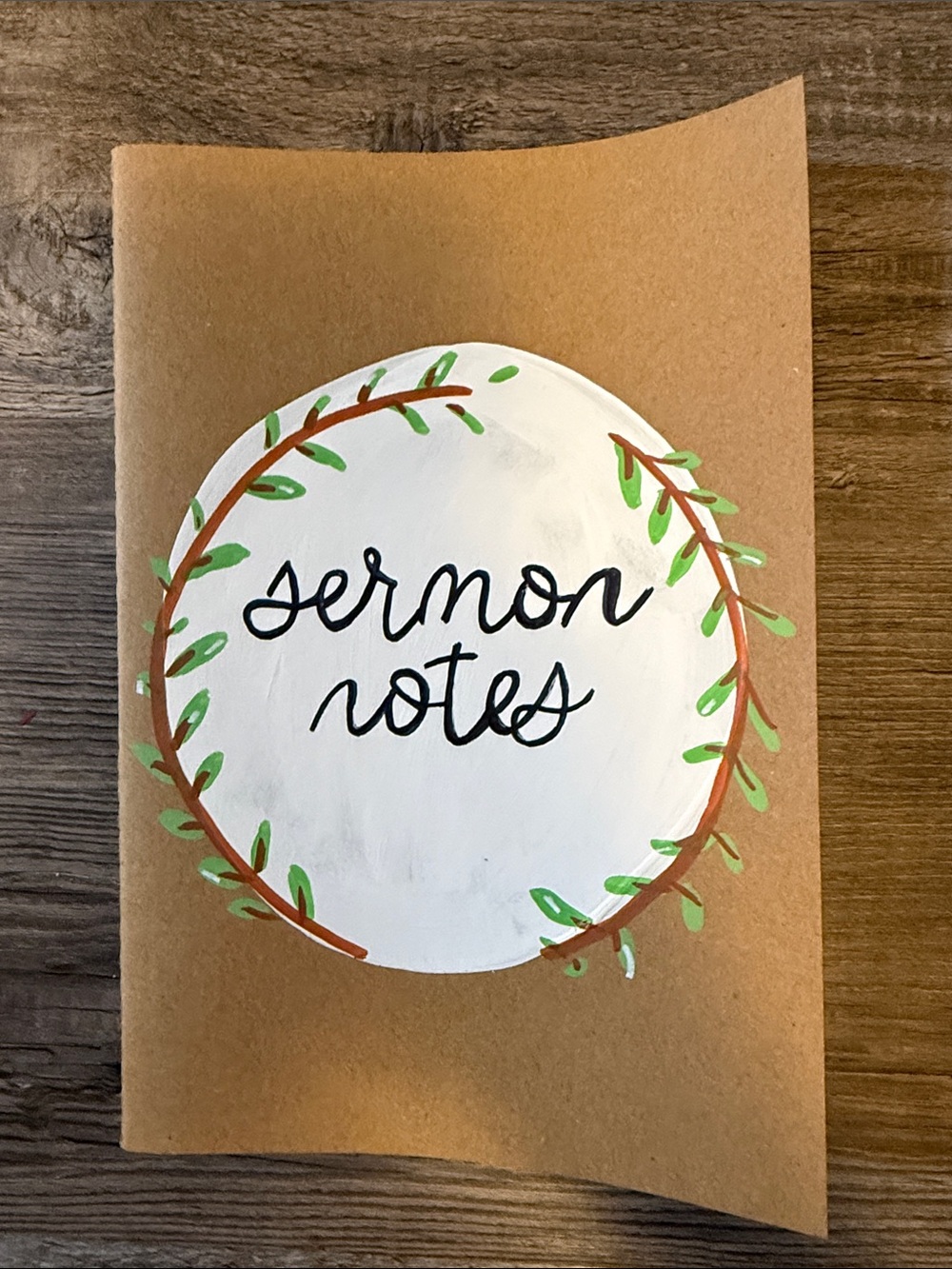 Handmade Brown 'Sermon Notes' Notebook - Brown, White & Green
